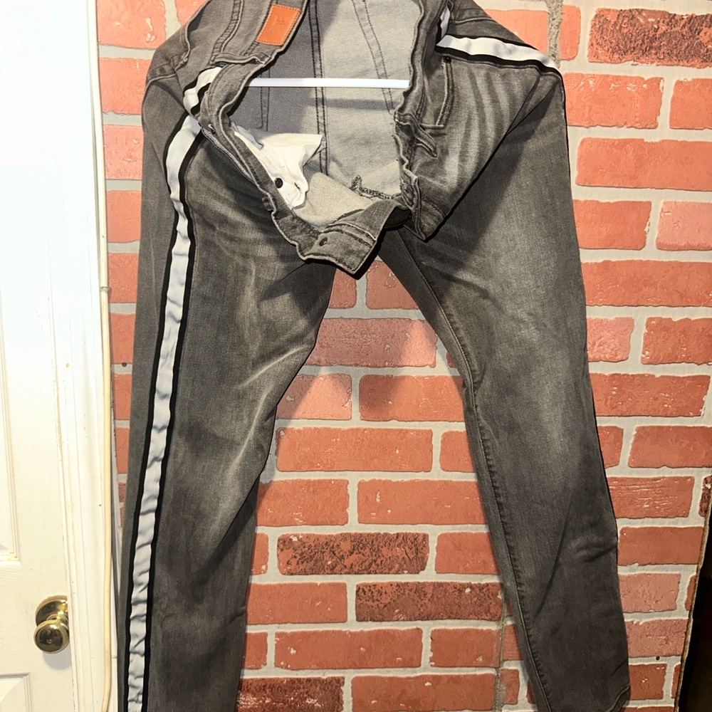 Men's Gray Jeans with Stripe